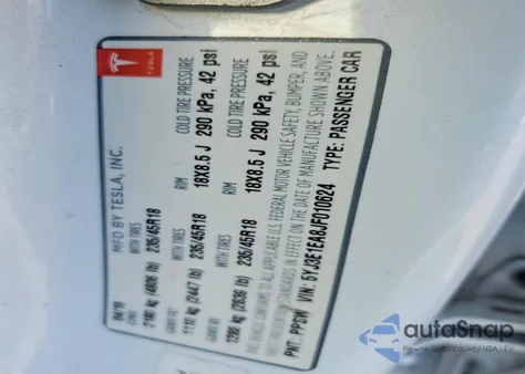 2018 Tesla Model 3 z USA, uszkodzony, nr VIN 5YJ3E1EA8JF010624